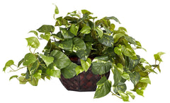 6681 Pothos Silk Plant with Bamboo Planter by Nearly Natural | 15 inches