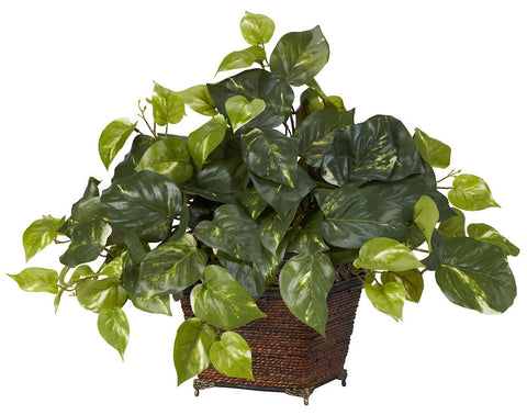 6704 Pothos Silk Plant with Planter by Nearly Natural | 17 inches