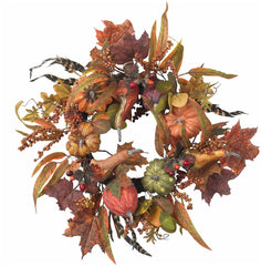 4924 Pumpkin & Berry Artificial Autumn Wreath by Nearly Natural | 24 inches