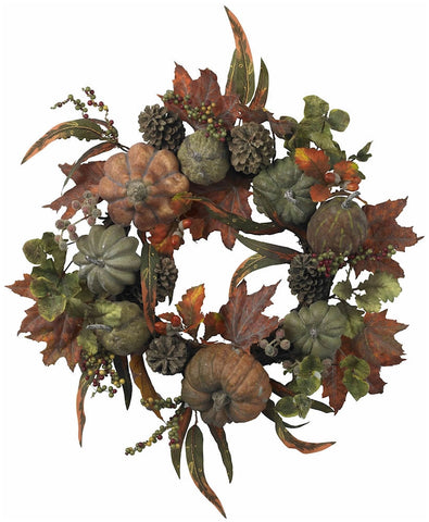 4902 Pumpkin & Gourd Artificial Autumn Wreath by Nearly Natural | 24 inches