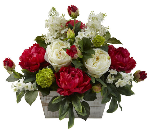 1320 Red & White Silk Flower Arrangement by Nearly Natural | 20 inches