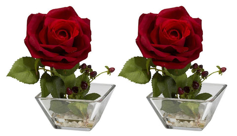 1285-S2 Rose Set of 2 Silk Flowers in Water by Nearly Natural | 7.5 inches
