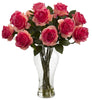 1328-DP Dark Pink Silk Roses in Water w/Vase in 8 colors by Nearly Natural | 18 inches
