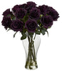 1328-PE Purple Elegance Silk Roses in Water w/Vase in 8 colors by Nearly Natural | 18 inches