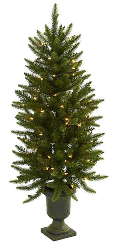 5369 Silk Christmas Tree with Urn & Lights by Nearly Natural | 4 feet
