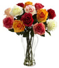1348-AP Assorted Pastels Silk Roses in Water w/Vase in 2 colors by Nearly Natural | 18 inches