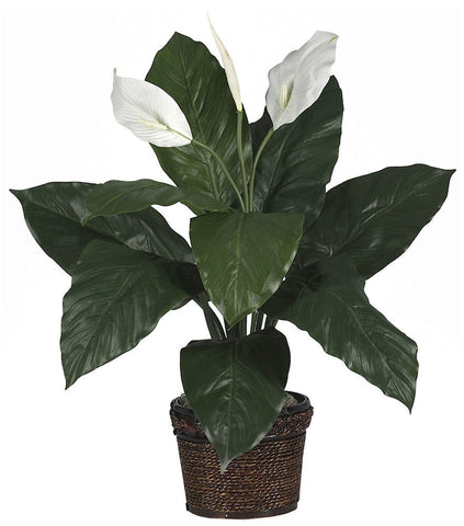 6518 Spathiphyllum Silk Plant with Planter by Nearly Natural | 26 inches