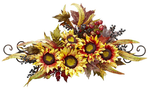 4932 Sunflower Artificial Silk Autumn Swag by Nearly Natural | 27 inches