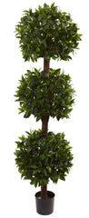 5399 Sweet Bay Silk Triple Ball Topiary Tree by Nearly Natural | 6.5 feet