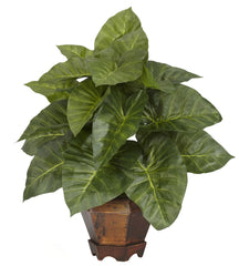 6669 Taro Silk Plant with Wood Planter by Nearly Natural | 17 inches