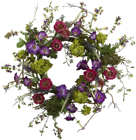 4934 Veranda Garden Artificial Silk Wreath by Nearly Natural | 20 inches