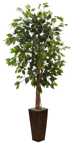 5924 Weeping Fig Ficus Silk Tree with Planter by Nearly Natural | 5.5 feet