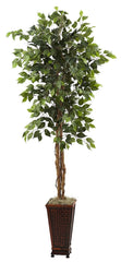 5925 Weeping Fig Ficus Silk Tree with Planter by Nearly Natural | 6.5 feet