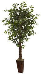 5931 Weeping Fig Ficus Silk Tree with Planter by Nearly Natural | 6 ft