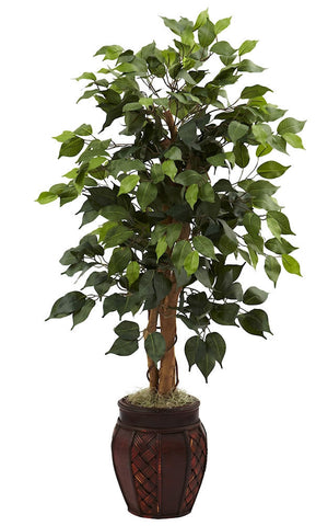 5929 Weeping Fig Ficus Silk Plant w/Planter by Nearly Natural | 44 inches