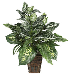 6528 Zebra & Mixed Greens Silk Plant w/Basket by Nearly Natural | 26 inches