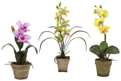 4985-A2-S3 Cattleya Cymbidium Phalaenopsis Orchids A2 S/3 by Nearly Natural | 19"