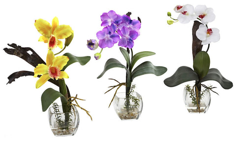 1339-A2-S3 Silk Orchids A2 Set of 3 in Water by Nearly Natural | up to 16 inches