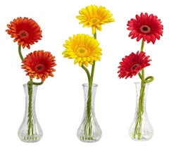 1248-A1 Silk Gerber Daisy A1 S/3 in Water in 2 colors by Nearly Natural | 13"