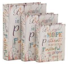 61451 Be Joyful in Hope Canvas Wood Book Box Storage Set of 3 by Benzara