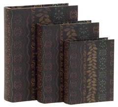 61452 Leaf & Filigree Design Canvas Wood Book Box Storage Set/3 by Benzara