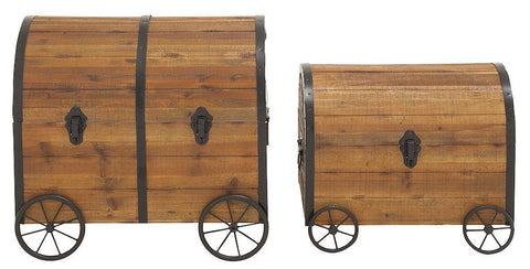 53279 Covered Wagon Design Wood Metal Storage Chest Set of 2 by Benzara