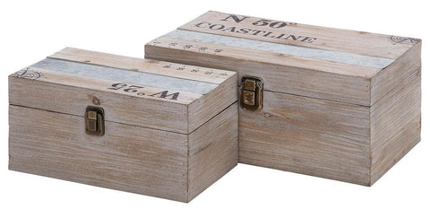92371 Maritime Wood Metal Rectangular Storage Box Set of 2 by Benzara