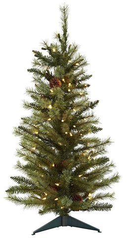 5441 Pine Cones Silk Christmas Tree with Lights by Nearly Natural | 3 feet