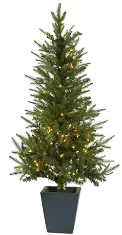 5443 Silk Christmas Tree with Planter & Lights by Nearly Natural | 4.5 feet