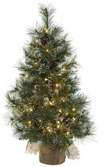 5444 Frosted Tips & Pine Cone Christmas Tree Lights by Nearly Natural | 3'
