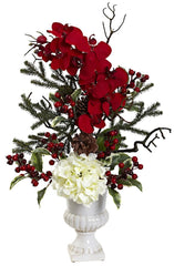 1384 Hydrangea Orchid Berry Holiday Arrangement by Nearly Natural | 27"