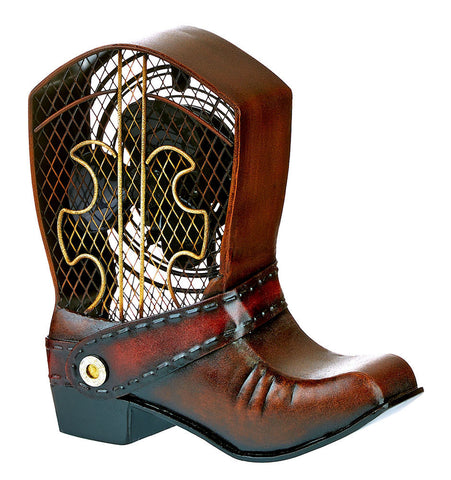 DBF0122 Cowboy Boot Small Hand Painted Metal Figurine Table Fan by Deco Breeze
