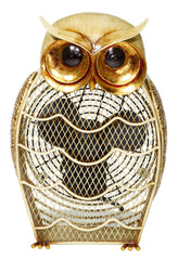 DBF0187 Snow Owl Small Hand Painted Metal Figurine Table Fan by Deco Breeze