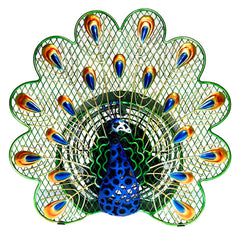 DBF0268 Peacock Small Hand Painted Metal Figurine Table Fan by Deco Breeze