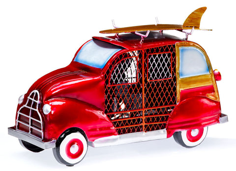 DBF0272 Woody Car Red Small Hand Painted Metal Figurine Table Fan by Deco Breeze