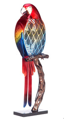 DBF0338 Macaw Parrot Large Hand Painted Metal Figurine Table Fan by Deco Breeze
