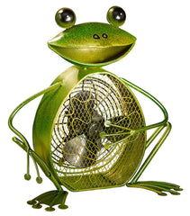DBF0361 Frog Small Hand Painted Metal Figurine Table Fan by Deco Breeze