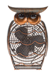 DBF0365 Owl Small Hand Painted Metal Figurine Table Fan by Deco Breeze