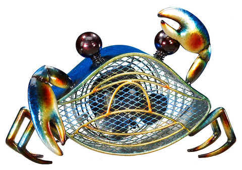 DBF0396 Blue Crab Small Hand Painted Metal Figurine Table Fan by Deco Breeze