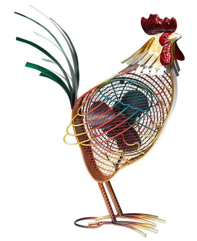 DBF0406 Country Rooster Hand Painted Metal Figurine Table Fan by Deco Breeze
