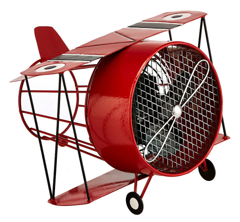DBF5414 Biplane Red Small Hand Painted Metal Figurine Table Fan by Deco Breeze