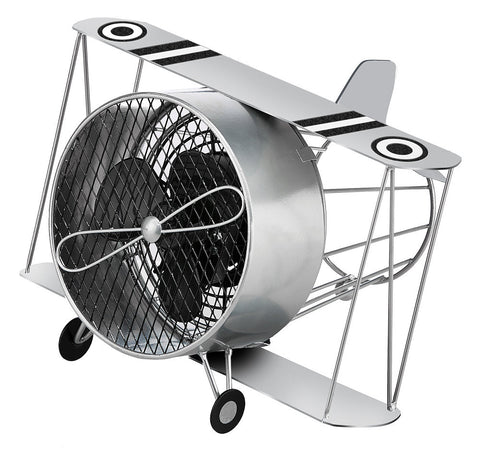 DBF5415 Biplane Silver Small Hand Painted Metal Figurine Table Fan by Deco Breeze
