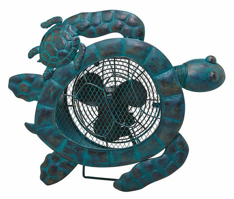 DBF5420 Sea Turtles Hand Painted Metal Figurine Table Fan by Deco Breeze