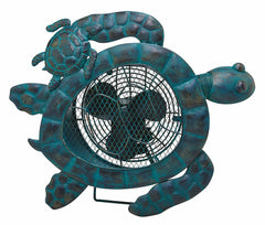 DBF5420 Sea Turtles Hand Painted Metal Figurine Table Fan by Deco Breeze