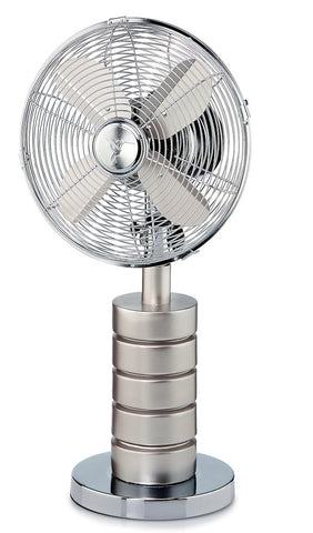 DBF5427 Devo Silver 10 inch Decorative Oscillating Table Desk Fan by Deco Breeze