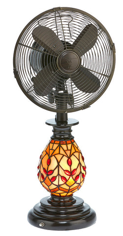 DBF6132 Edwardian 10 inch Stained Glass Oscillating Table Fan with Lamp by Deco Breeze