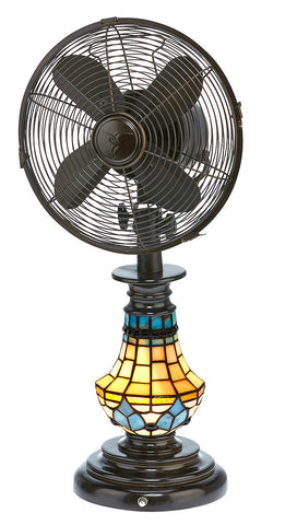 DBF6133 Victorian 10 inch Stained Glass Oscillating Table Fan with Lamp by Deco Breeze