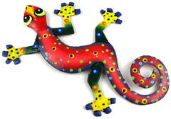 HMDBG99_535024 Hand Painted Red Confetti Gecko 8" Metal Wall Art | Haiti Fair Trade by Global Crafts