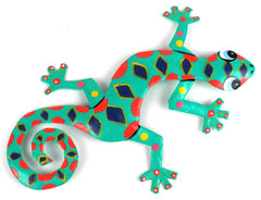 HMDBG99_Spotted_535011 Hand Painted Spotted Gecko 8" Oil Drum Metal Art | Haiti Fair Trade by Global Crafts
