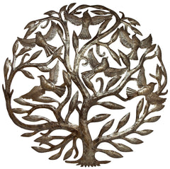 HMDTREE Tree of Life with Birds Oil Drum Metal Wall Art 24" | Haiti Fair Trade by Global Crafts